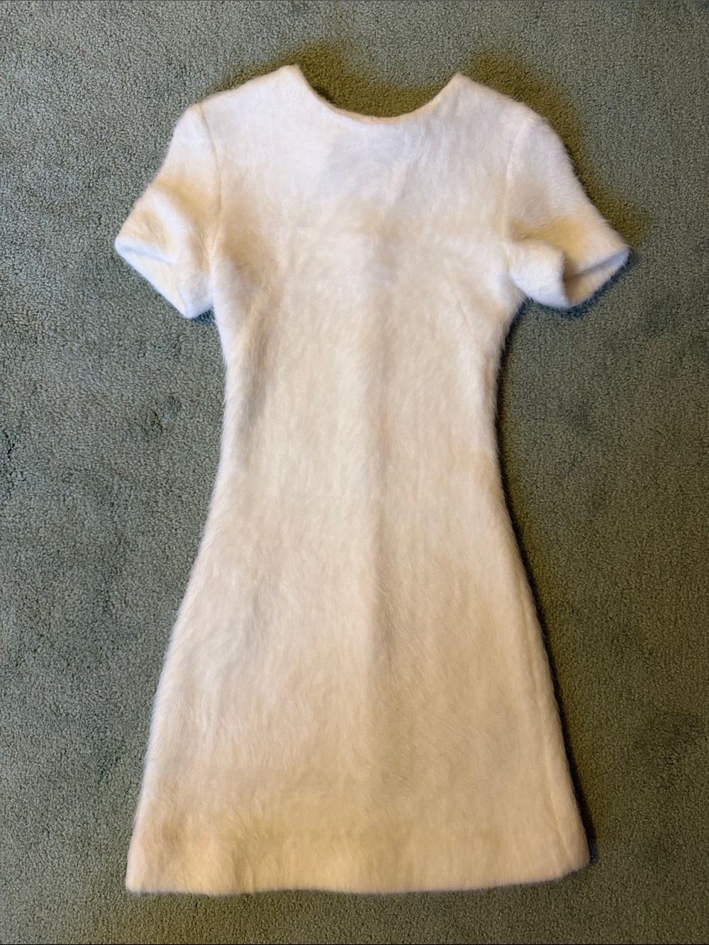 Cream Fuzzy Short-Sleeve Mini Dress